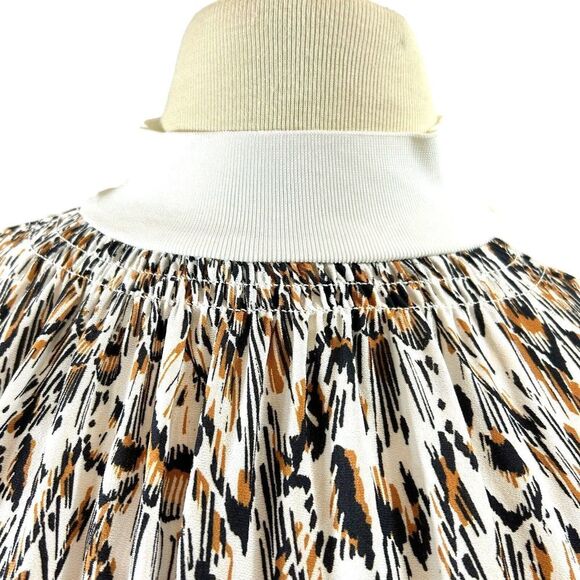 Reiss Blouse Womens Size 10 Ivory Magda Feather Print Mock Neck Poet Sleeve - Picture 9 of 14